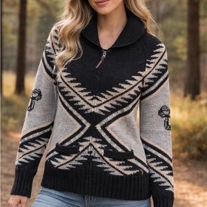 TNA Black and Gray Geometric Sweater/ 100% Lambswool/ woman’s size L